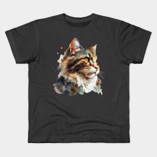 Watercolor Portrait of Fluffy Red Cat Kids T-Shirt